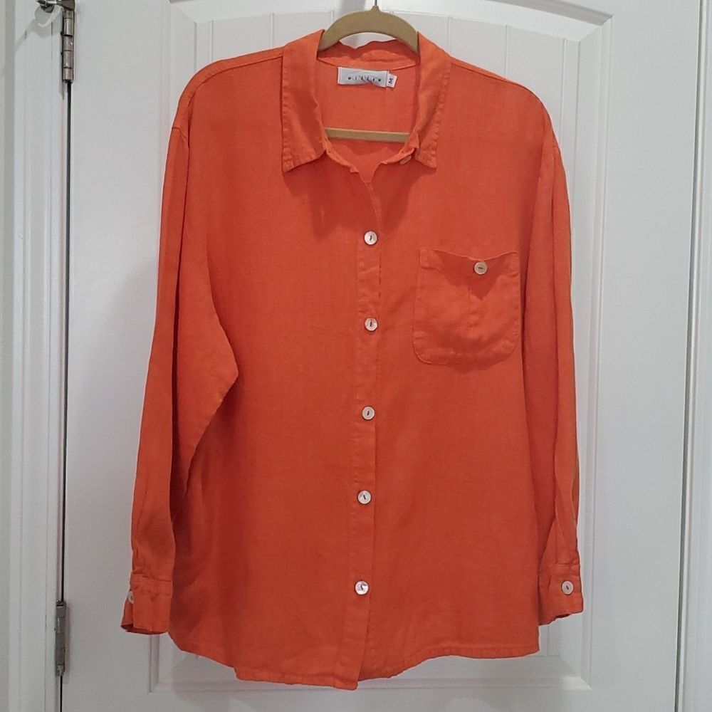Willow Women’s 100%Linen Long Sleeve Button Down shirt,  Size Medium